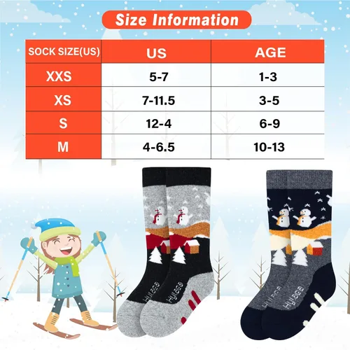 Vista 4 de Hylaea Calcetines de esquí de lana merino para niños, calcetines térmicos cálidos hasta la rodilla para patinaje de snowboard para niños y niñas