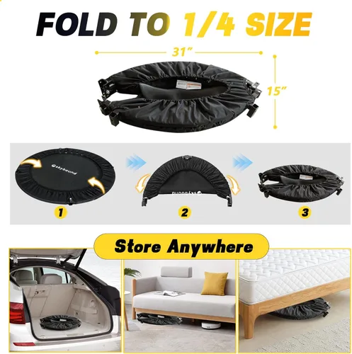 Vista 6 de SkyBound Rebounder Trampoline for Adults - Indoor Mini Trampoline with Bar, Fitness Rebounder with 3 Adjustable Foam Handles, Exercise Trampoline