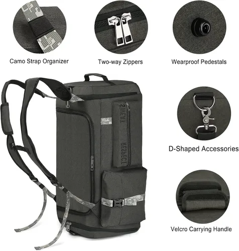 Vista 5 de Bolsas de gimnasio para hombre, bolsa de lona para gimnasio, mochila deportiva de 3 vías para hombres con compartimento para zapatos y bolsillo