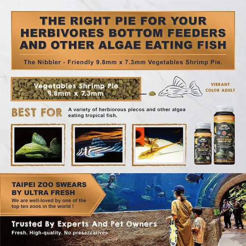 Vista 7 de Ultra Fresh Paquete de alimentos para pescado para alimentador de fondo, Pleco, Corydoras, bagre, verduras y pastel de camarones tropicales