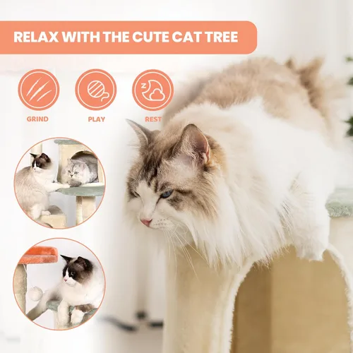 Vista 4 de HYABi - Árbol para gatos de 53 pulgadas con flores, casa de gatos de varios niveles con postes para rascar y juguetes, diseño fresco