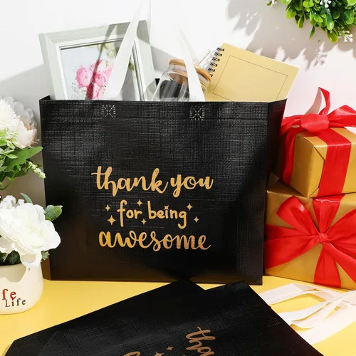Vista 5 de Sanwuta - 12 bolsas de regalo de agradecimiento al equipo con asa para profesores, empleados, compañeros de trabajo, personal a granel, Negro