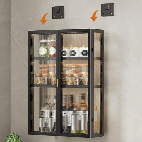 Vista 5 de Gdrasuya10 Organizador de armario colgante para montar en la pared, armario de cocina de metal con puertas acrílicas para comedor, cocina, baño
