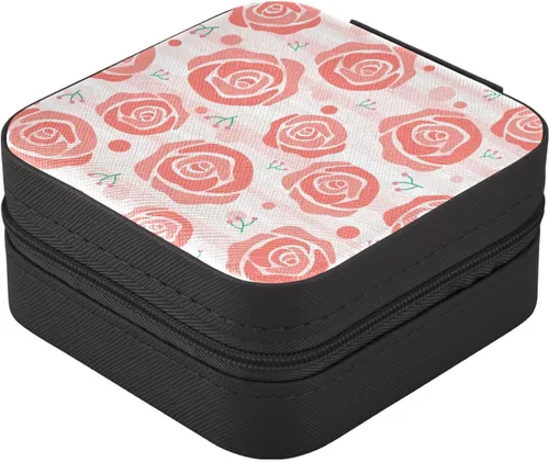 Vista 2 de WELLDAY Jewelry Box Pink Rose Portable Travel Jewelry Case Organizer Bag Storage Box for Necklace, Earrings, Rings, Bracelet
