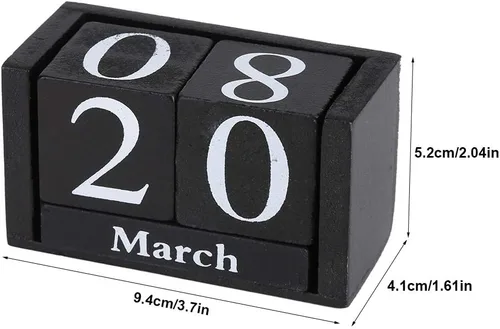 Vista 7 de Calendario de madera de escritorio, calendarios vintage de escritorio con fecha perpetua, concepto de tiempo, cubos de madera rústica, calendario
