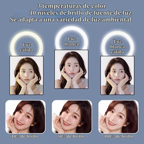 Vista 4 de Anillo de luz para selfie con 3 modos de luz y 10 niveles de brillo alimentado por USB, mini luz de relleno LED para YouTube/TIK