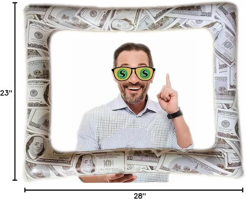 Vista 10 de Bill Dollar - Marco inflable para fotomatón para selfies, accesorios gigantes para fiestas temáticas de dinero, marco de fotos para cumpleaños