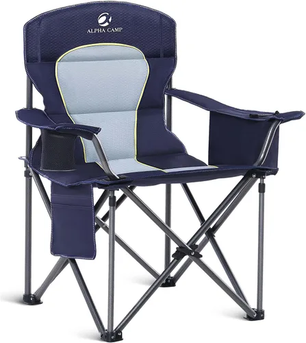Vista 10 de ALPHA CAMP Silla de Camping Plegable de Gran Tamaño, Soporte Resistente de 450 LBS, Marco de Acero Plegable, Silla con Brazos Acolchados