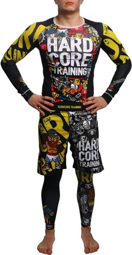 Vista 4 de Hardcore Training Doodles - Camiseta de compresión para hombre, manga larga, MMA No-Gi Tight BJJ Grappling Base Layer Fitness Multicolor