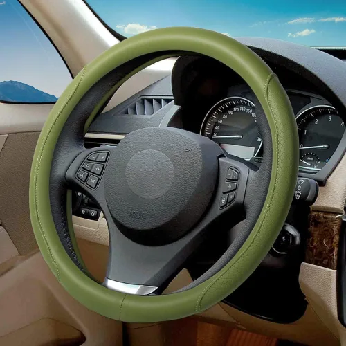 Vista 13 de Funda de volante de piel de microfibra con relieve clásico, protector de rueda antideslizante y transpirable para automóvil, ajuste para volantes