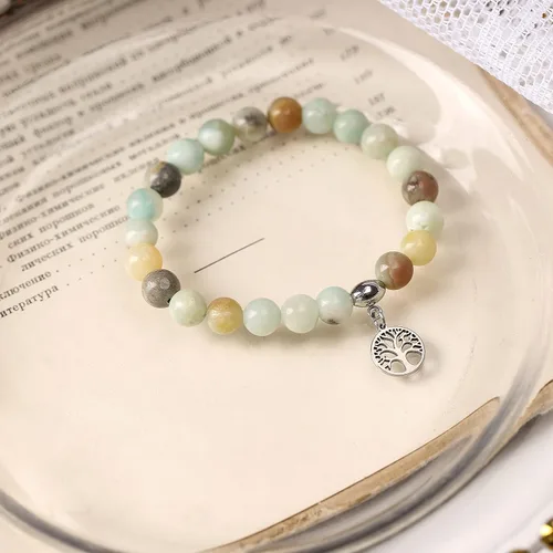 Vista 2 de Hevont Regalos de árbol de la vida para mujeres, pulseras de relajación curativas de piedra natural de 0.315 pulgadas (0.315 in), piedras de cristal