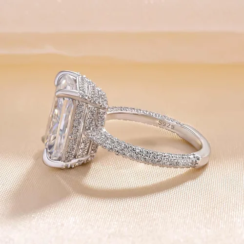 Vista 6 de Anillo de promesa de corte radiante para mujer, anillos de compromiso para ella, anillo de plata chapada en oro blanco de 18 quilates