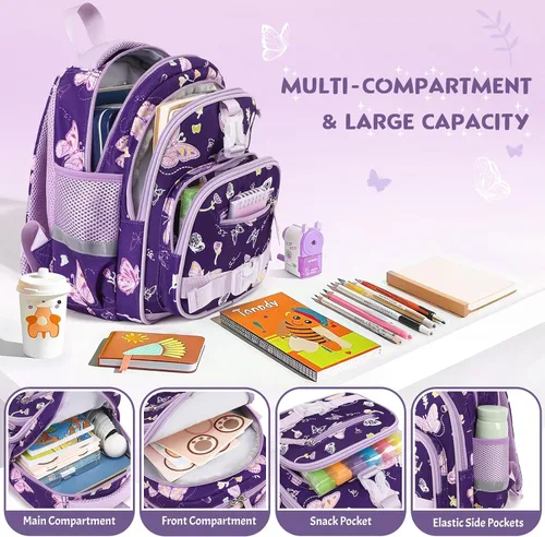 Vista 4 de Mochila 11 para niños y niñas, Mariposa, Compacto