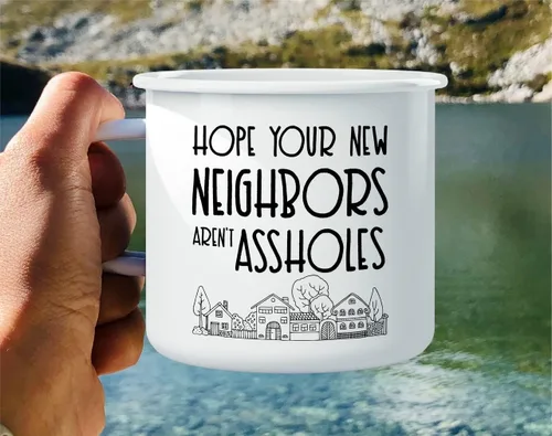 Vista 4 de Retreez Taza de café con texto en inglés "Hope Your New Neighbors Are Assholes Homeowner Homewarm", de acero inoxidable, esmaltado, de 16 onzas