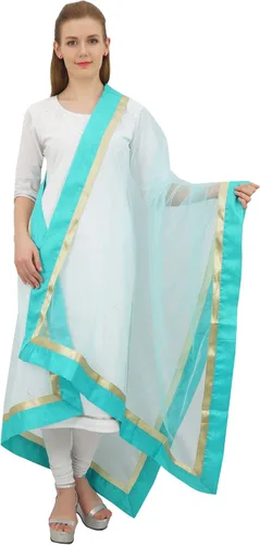 Vista 2 de Manta de bufanda de hiyab para mujer, diseño indio Net Dupatta