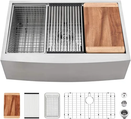 Vista 16 de Fregadero negro de 24 pulgadas para casa de campo, fregadero de cocina de 24 x 22 pulgadas con delantal frontal, acero inoxidable de calibre 16