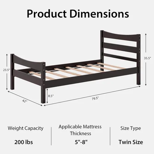 Vista 2 de Giantex - Marcos de cama individual de madera con cabecero, cama moderna con plataforma y soporte de listones de madera, espacio de almacenamiento
