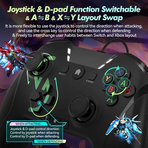 Vista 6 de Wired Controller for PCSteamAndroid(PhoneTabletTV BoxLaptop)SwitchTesla, 10ft USB Switch Pro Controller Gaming Controller Gamepad Joystick with