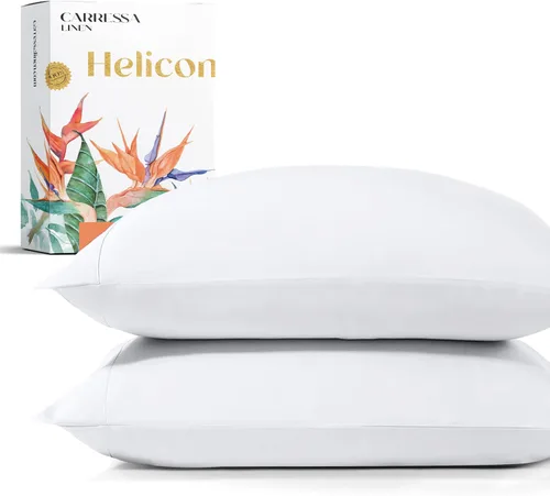 Vista 25 de Carressa Linen Juego de 2 fundas de almohada 100% de algodón egipcio de la serie 1500 de lujo tamaño estándar/Queen (beige), suaves como la seda