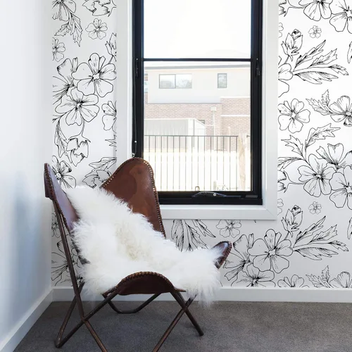Vista 2 de Walls By Me Peel and Stick Black and White Textured Floral Removable Wallpaper 6488-2ft x 8.5ft (61x260cm)
