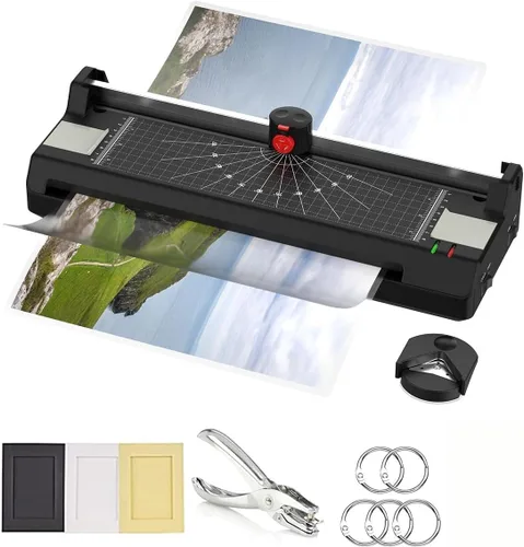 Vista 8 de Máquina laminadora para A3/A4/A6, máquina de laminación térmica para uso en casa, oficina y escuela con 50 bolsas, recortadora de papel