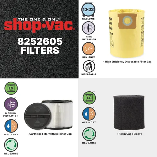Vista 5 de Shop-Vac 8251205 Aspiradora utilitaria húmeda y seca de 12 galones, 5.5 CV pico, tecnología de motor SVX2, manguera de 2.5 pulgadas de diámetro x 8