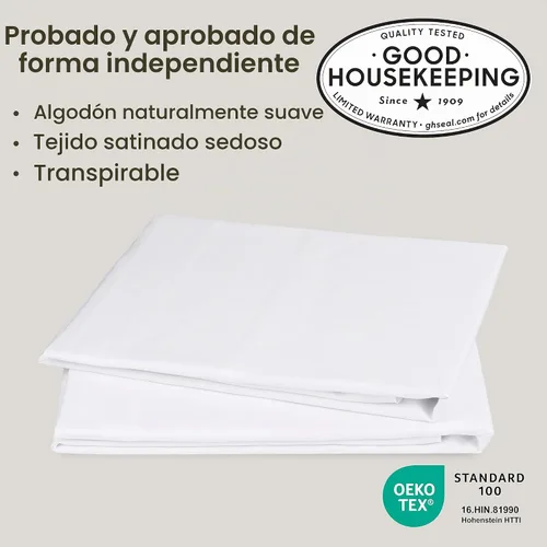 Vista 2 de California Design Den Juego de 2 fundas de almohada estándar tamaño Queen - 100% algodón, juego de 2 fundas de satén suave, se adapta a almohadas