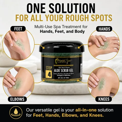 Vista 5 de FOOT SPA - Gel exfoliante de 4 onzas, para manicura, pedicura y exfoliante corporal con infusión de aloe vera y ácido salicílico, brillo, pulido