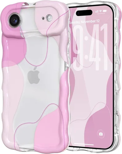 Vista 70 de DEFBSC Funda para iPhone 15 con bonito diseño ondulado, color negro
