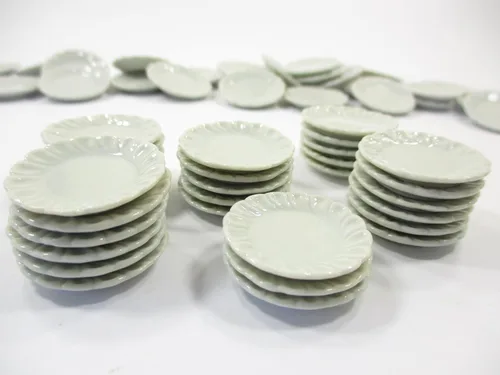 Vista 4 de 20 platos redondos blancos 1:12 cerámica 0.984 in casa de muñecas miniatura