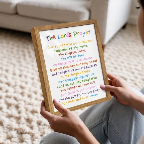 Vista 3 de Arte de pared con texto en inglés "Lords Prayer Framed", decoración religiosa de las Escrituras para la iglesia, aula de escuela dominical