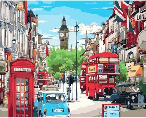 Vista 11 de QUITEDEW Kit de pintura por números para adultos, Times Square para adultos, kits de pintura por números, paisaje de calle, pintura cuadrada