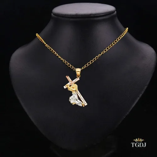 Vista 9 de Colgante de cruz de Jesús de oro tricolor de 14 quilates, joyería fina altamente pulida, dije de cruz religiosa, para hombres y mujeres, 0.984 x