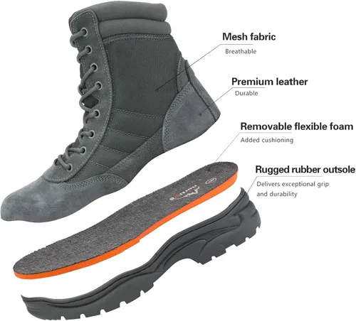 Vista 6 de NORTIV 8 - Botas de trabajotácticasmilitares para hombre ,con cremallera lateral, hechas de cuero para combatemotocicleta