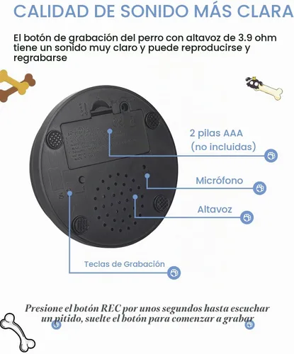 Vista 5 de 4 piezas de conjunto de botones parlantes para perros, botones para perros para comunicación, botón de zumbador de voz grabable de 30s