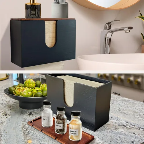 Vista 2 de eBun Soporte de toallas de papel plegadas de bambú – Dispensador de toallas de papel para montaje en pared y encimera para baño, cocina y oficina
