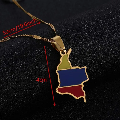 Vista 3 de Yidan - Collar con colgante de mapa de Colombia diseño de bandera colombiana