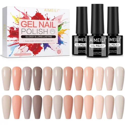 Vista 21 de AIMEILI Juego de esmaltes de uñas de gel nude – 12 colores sin hema, gelatina neutra, rosa, blanco lechoso, efecto transparente, manicura