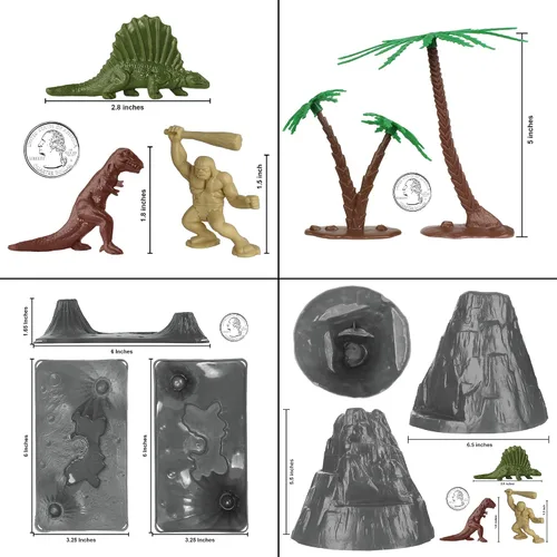 Vista 2 de TimMee - Cubo de dinosaurio prehistórico y hombre de las cavernas, 83 piezas de figuras de plástico y terreno