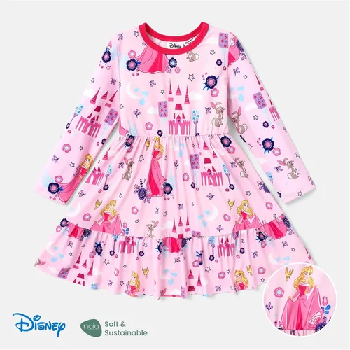 Vista 6 de Disney Princess Toddler Girl Dress Character Print Long Sleeve Playwear Dress 2-6 Years