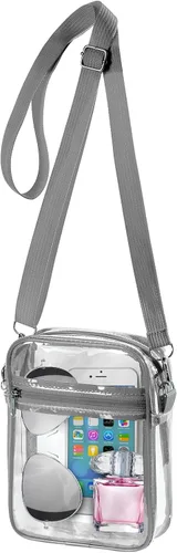 Vista 10 de WJCD Bolsa transparente aprobada para estadios, de PVC, para concierto, transparente, bolsa cruzada para mujeres, con bolsillo frontal