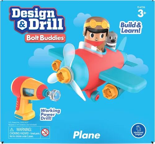 Vista 2 de Educational Insights Design & Drill Bolt Buddies Plane - Juguetes de construcción y herramientas para niños pequeños, juego de herramientas