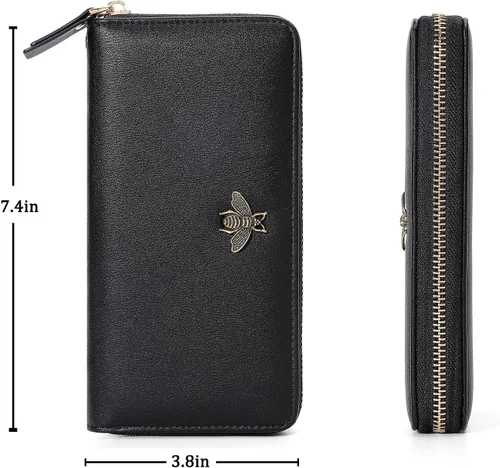 Vista 4 de Billetera para mujer con bloqueo RFID para mujer, carteras largas con correa de muñeca para mujer