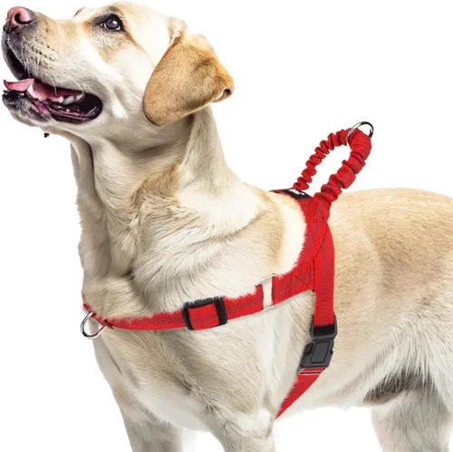 Vista 7 de PUPTECK Arnés sin tirones para perros grandes, arnés reflectante ajustable para mascotas, con asa elástica, arnés a prueba de escapes, sin Rojo