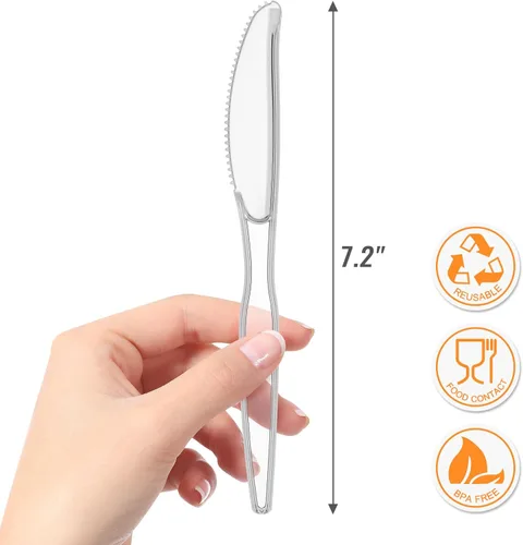 Vista 2 de Cuchillos desechables de plástico transparente, paquete de 50 unidades envueltos individualmente
