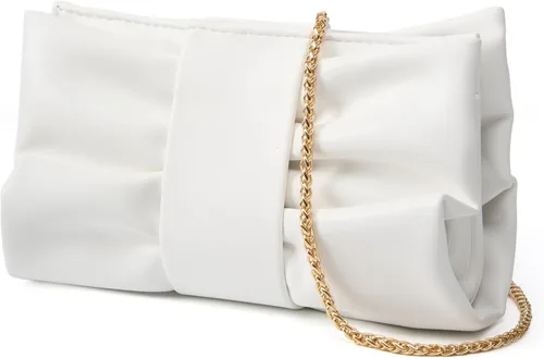 Vista 9 de Elegante bolso de mano con lazo para mujer, suave y plisado, bolsa de noche de poliuretano con cadena desmontable para fiesta de graduación, boda