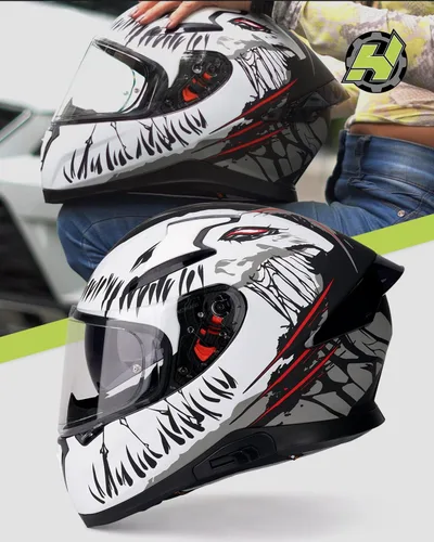 Vista 2 de HAX Full Face Motorcycle Helmet with Dual Rear Wing, DOT Approved Motorbike Street Bike Helmet with Pinlock Ready Plastic Nails for Adult