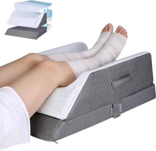 Vista 11 de Almohadas de Elevación de Piernas Ajustables de 3 Alturas para Después de Cirugía–Refuerzo de Espuma Viscoelástica para Ambas Piernas, con Soporte