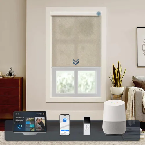 Vista 16 de Persiana enrollable inteligente 100 % opaca, pantalla motorizada compatible con Alexa Google, persiana de control de aplicación para ventana Tela