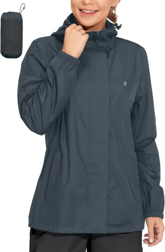 Vista 11 de Little Donkey Andy Women's Packable Waterproof Hooded Rain Jacket verde bosque oscuro